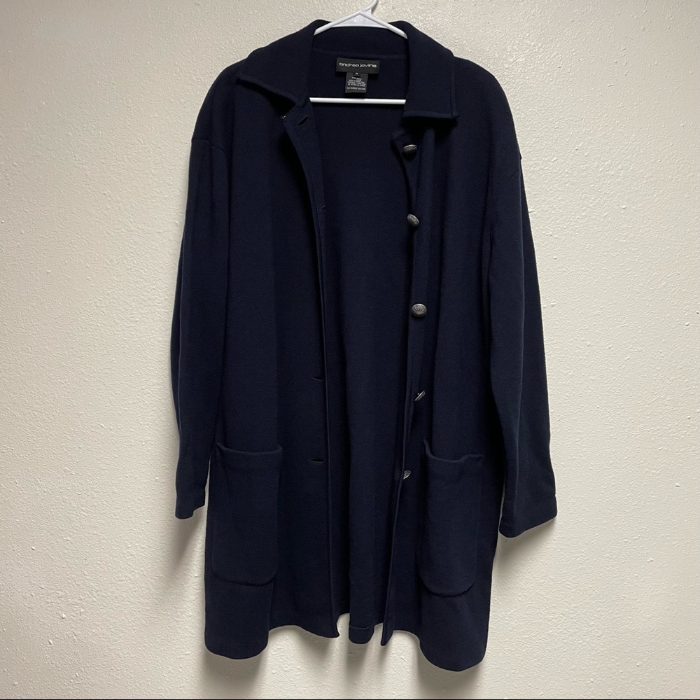 Andrea Jovine 100% Wool navy long sweater cardigan.